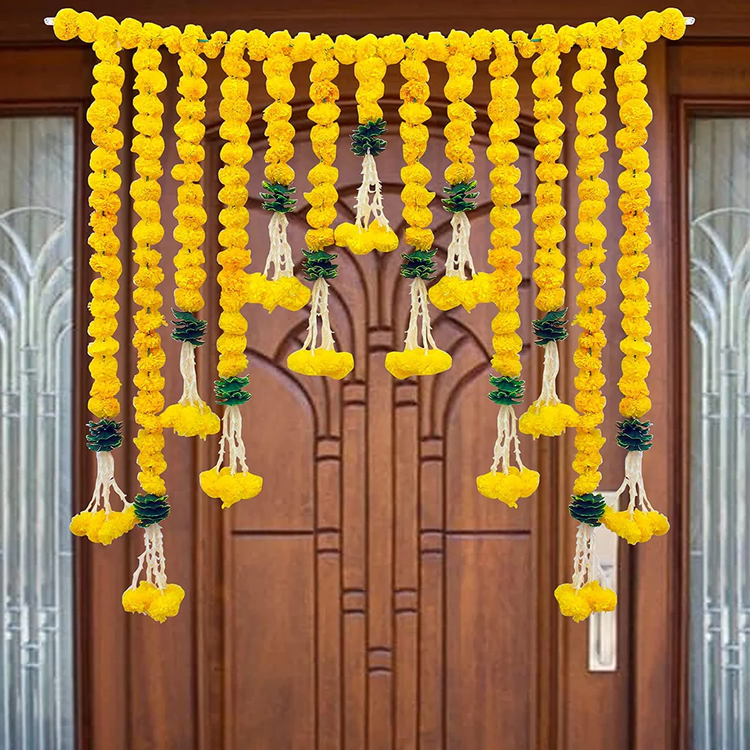 Marigold bandhanwar / Artificial Marigold Yellow Flowers Garlands Hanging Door Toran Latkans for All Festivals and Special Events ,Home, Office,Garden Diwali Decorations