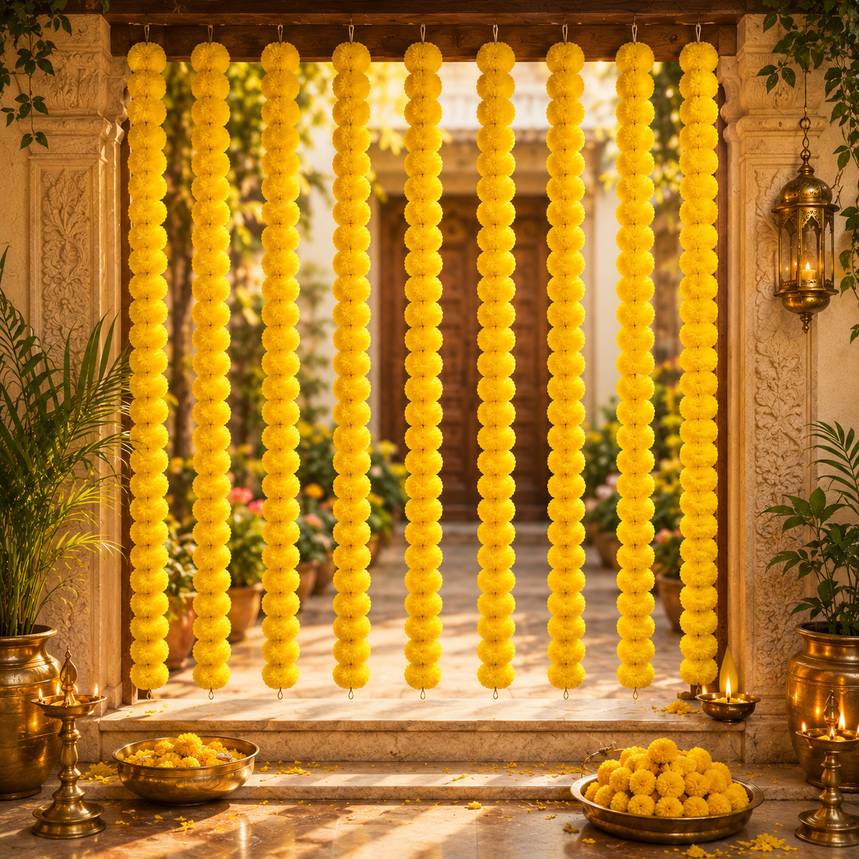 Bright Yellow Artificial Flower Genda Ladi