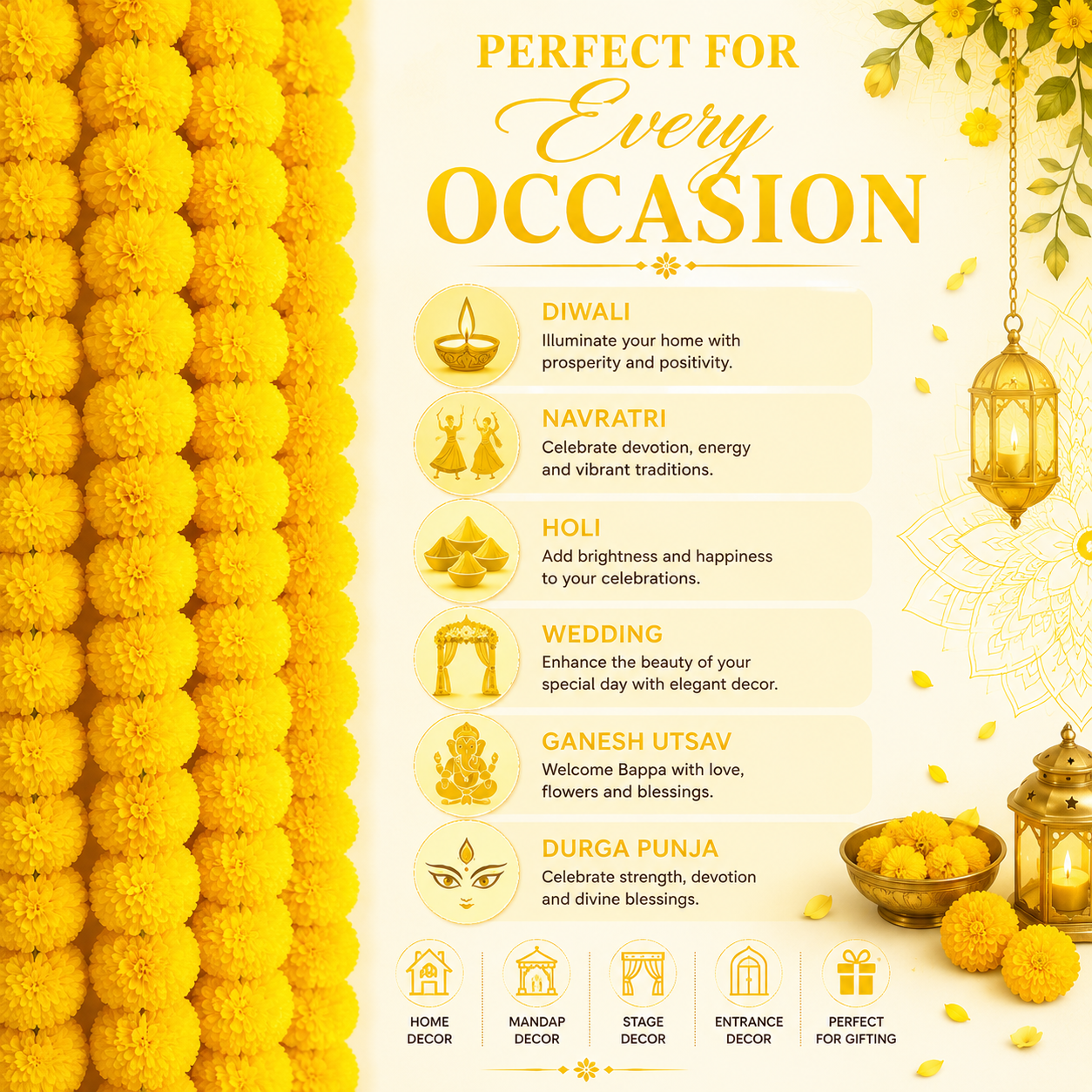 Bright Yellow Artificial Flower Genda Ladi - Image 5