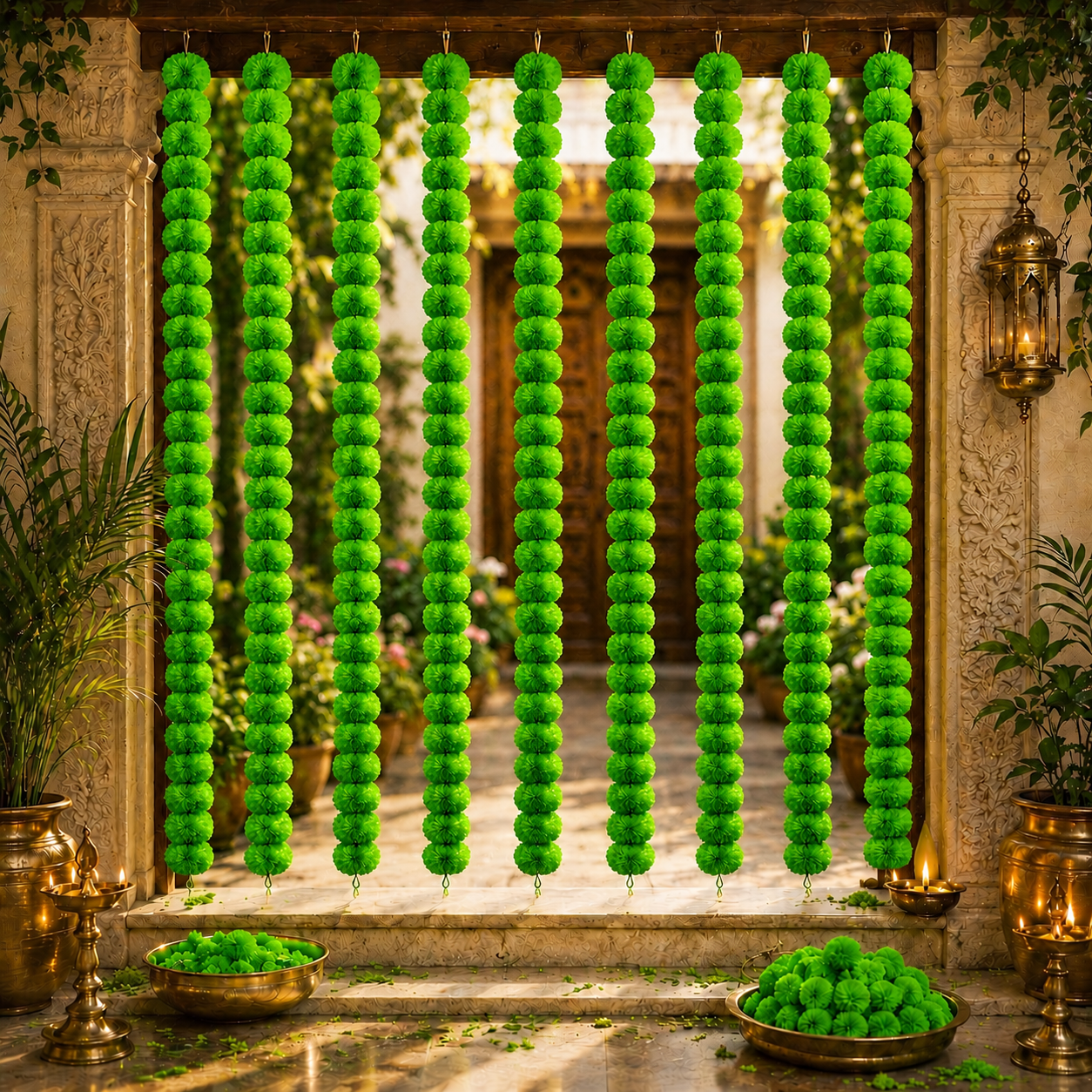 Green Artificial Flower Genda Ladi