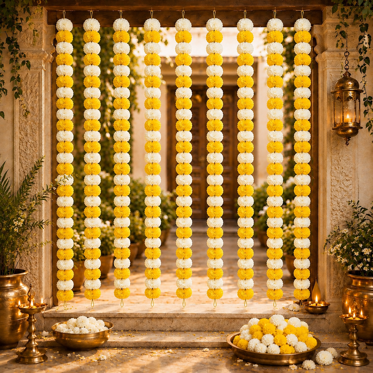 White & Yellow Mix Artificial Flower Genda Ladi