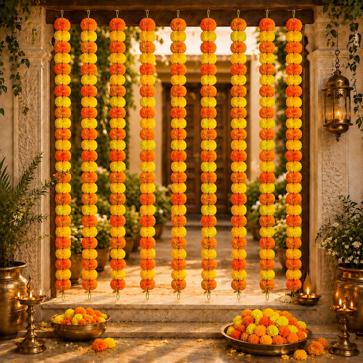 Orange & Yellow Mix Artificial Flower Genda Ladi
