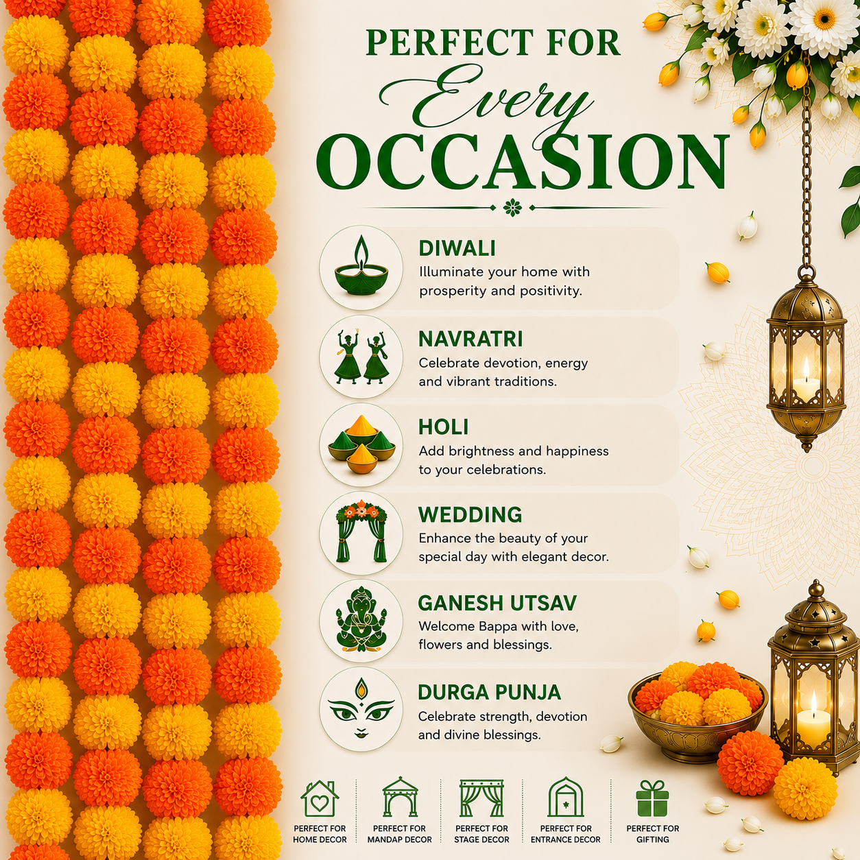 Orange & Yellow Mix Artificial Flower Genda Ladi - Image 5